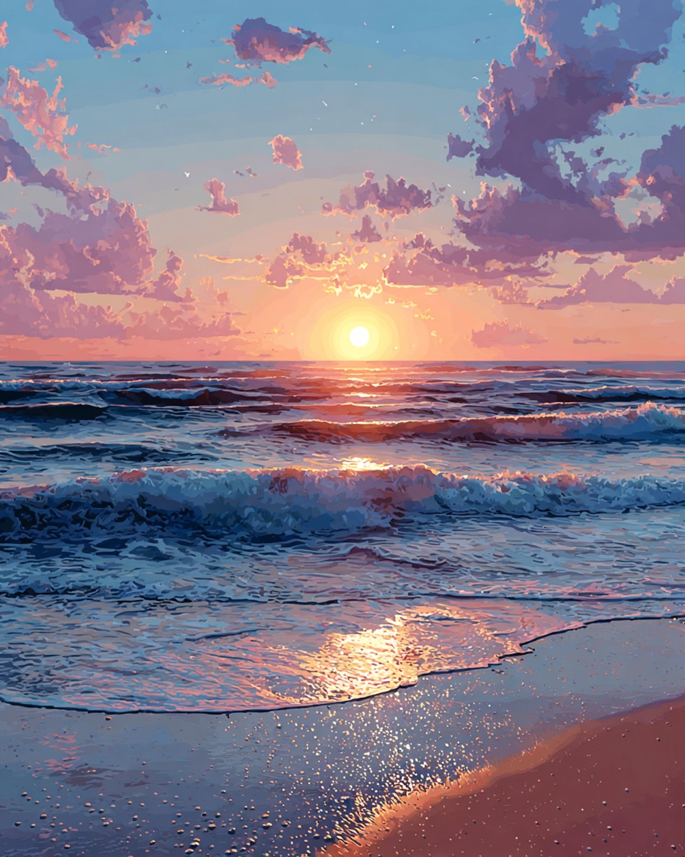 Anime style ocean sunset cross stitch kit for beginners