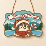 Annoyed cat with candy cane paint by numbers door hanger finished design
