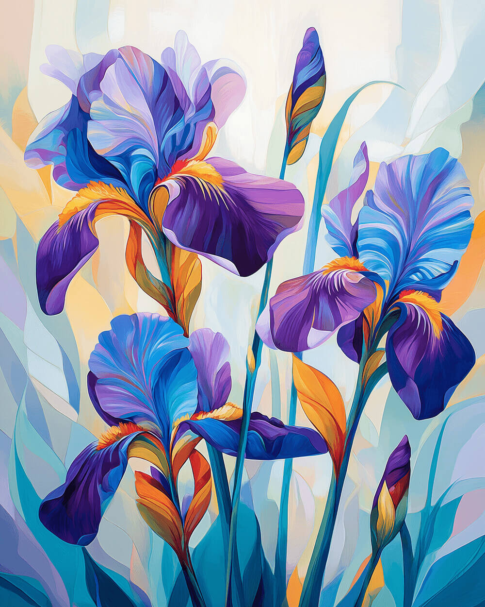 Art nouveau irises cross stitch kit for beginners