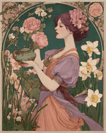 Art nouveau woman with teapot cross stitch kit for beginners