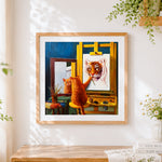 Finished artist cat painting a tiger paint by numbers artwork displayed as home decor