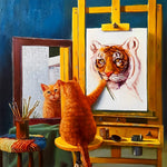 Artist cat painting a tiger paint by numbers kit for beginners