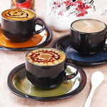 Artistic latte art in black cups cross stitch kit for beginners
