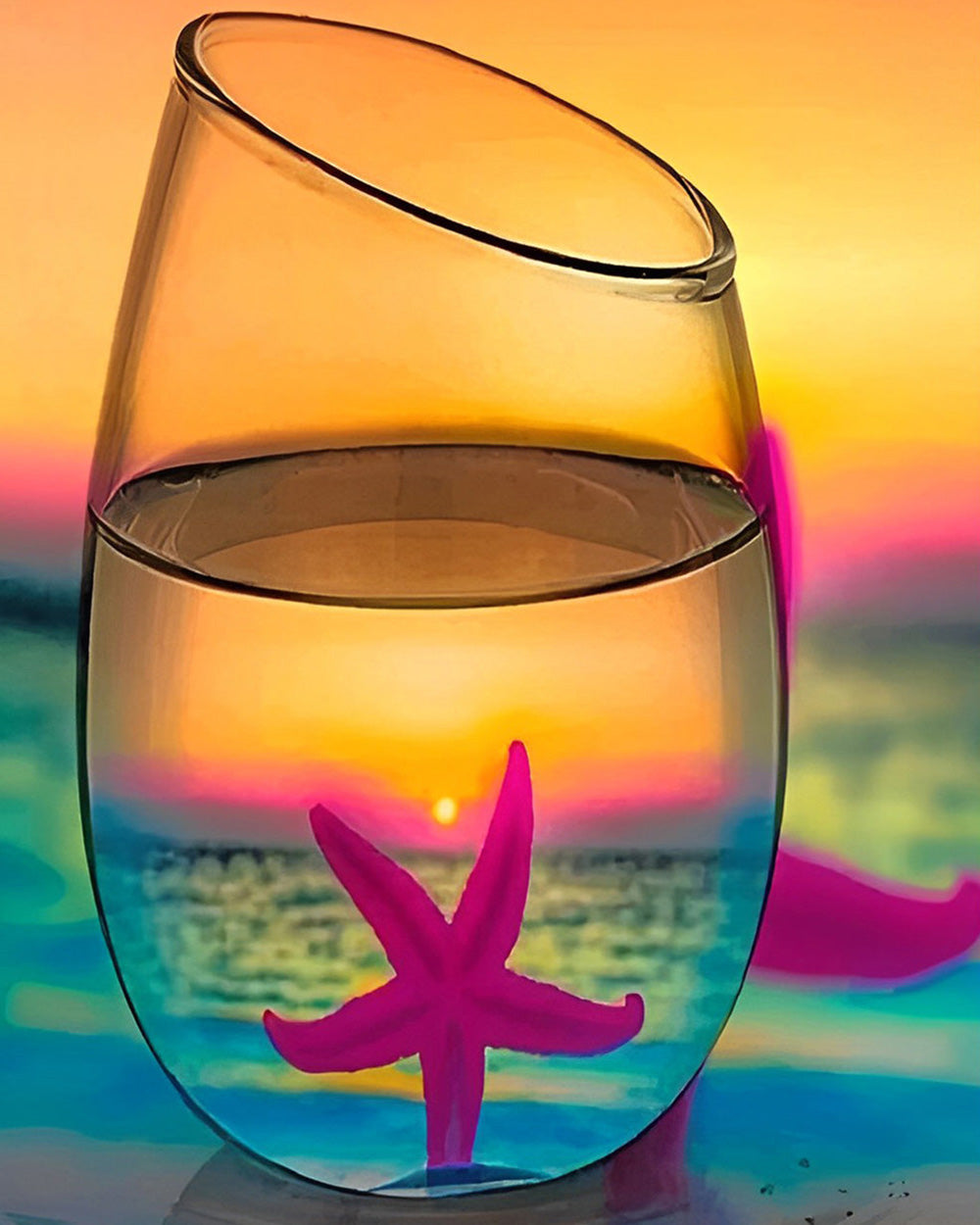 Artistic starfish in glass sunset cross stitch kit for beginners