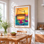 Artistic starfish in glass sunset cross stitch artwork displayed on wall as home decor