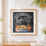 Finished as american as apple pie chalkboard print cross stitch artwork displayed