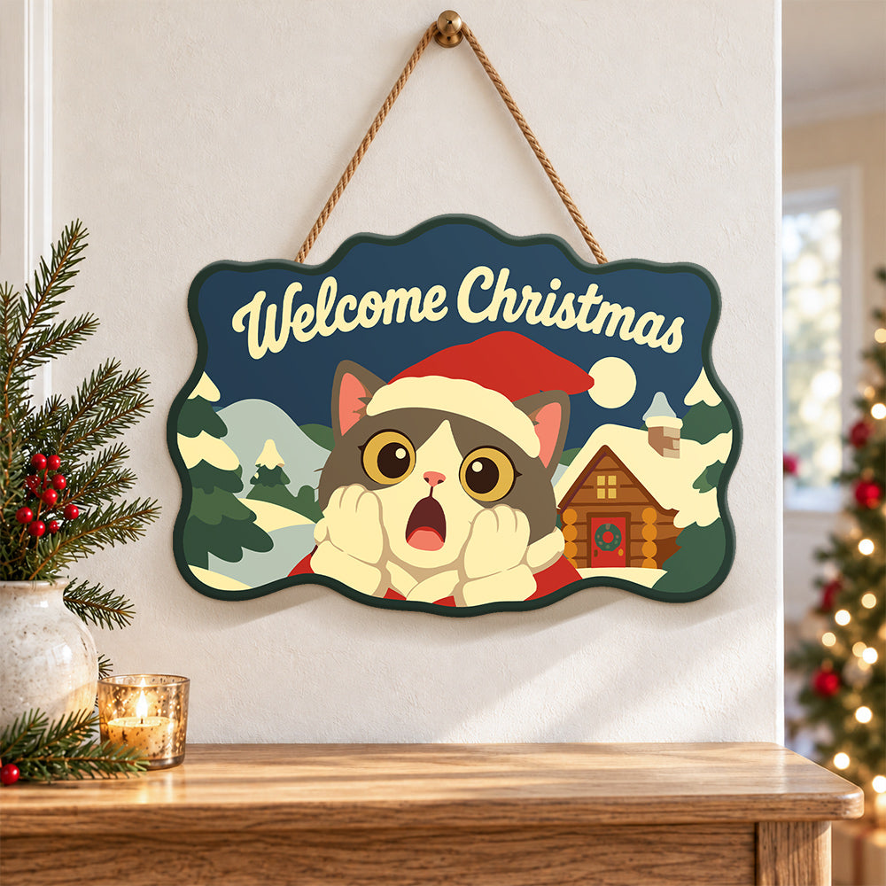 Astonished cat in moonlit hills paint by numbers door hanger as indoor wall decor