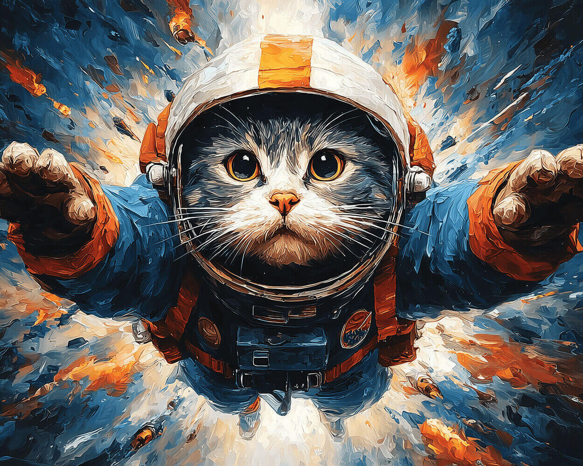 Astronaut cat in space paint by numbers kit for beginners