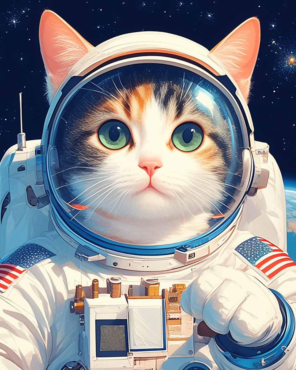 Astronaut cat in space suit cross stitch kit for beginners