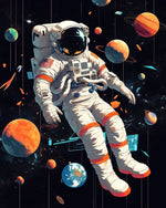 Astronaut floating among planets cross stitch kit for beginners