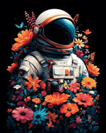 Astronaut surrounded by flowers cross stitch kit for beginners