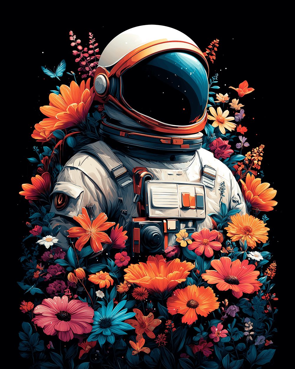 Astronaut surrounded by flowers cross stitch kit for beginners