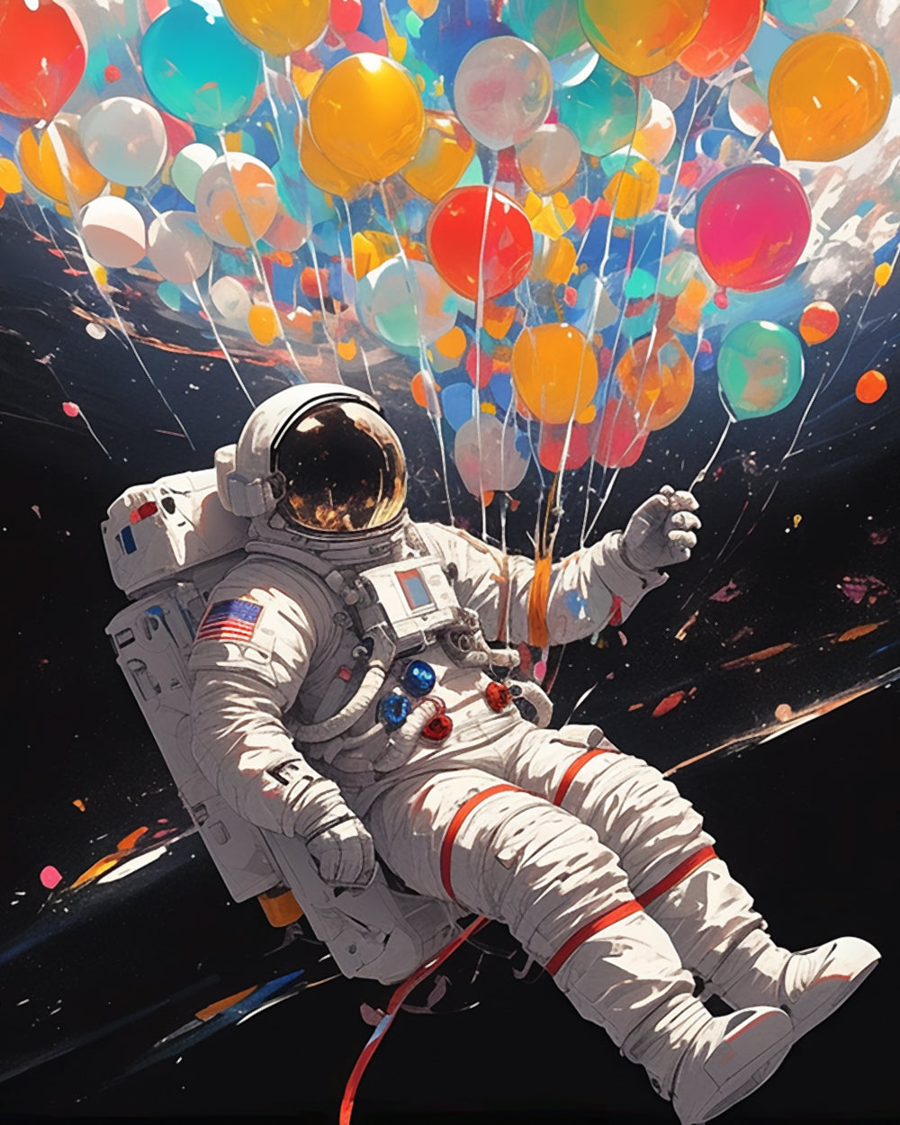 Astronaut with colourful balloons cross stitch kit for beginners