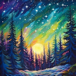 Aurora borealis forest cross stitch kit for beginners