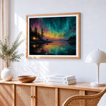 Aurora camping and moose paint by numbers artwork displayed on wall as home decor