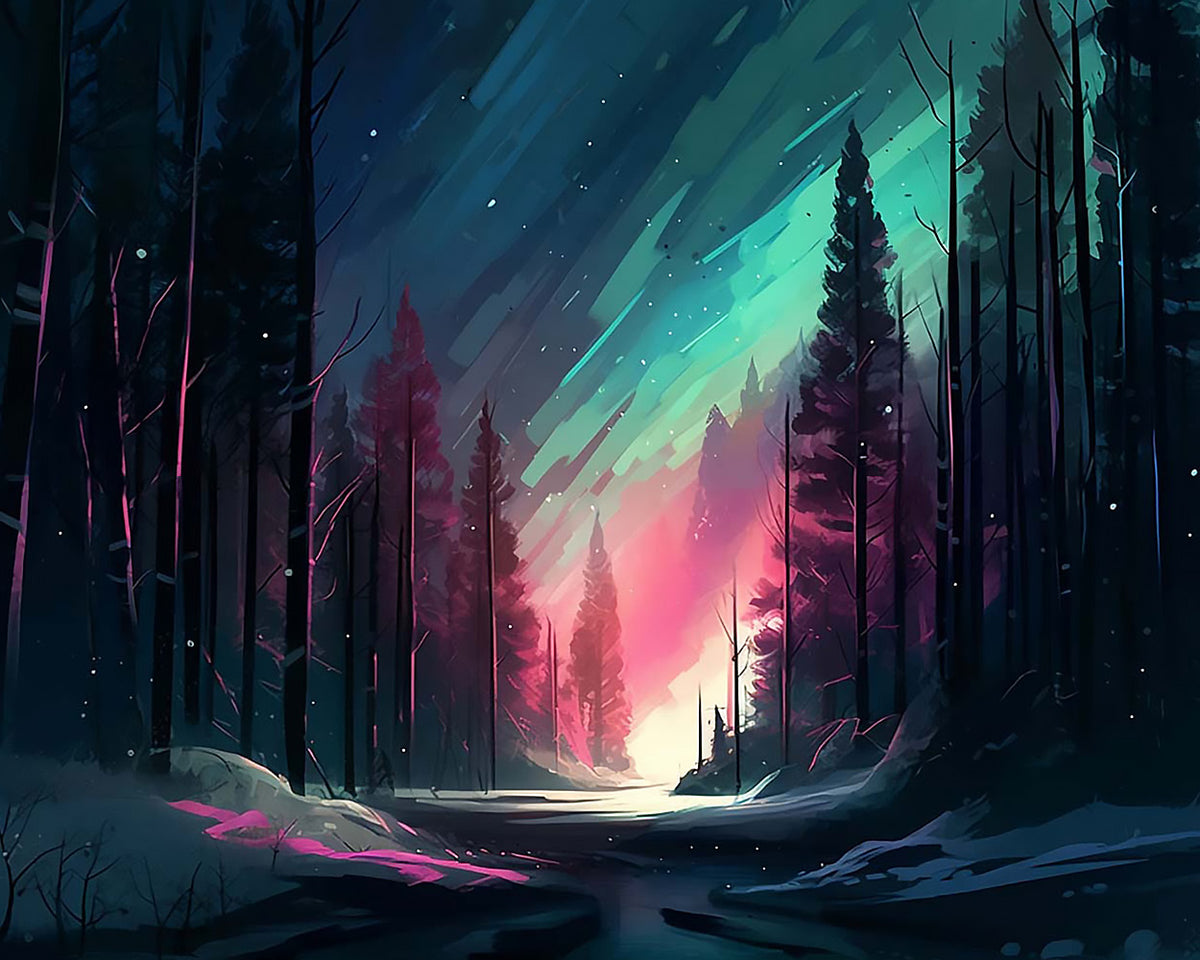 Aurora forest path cross stitch kit for beginners