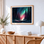 Aurora forest path paint by numbers artwork displayed on wall as home decor