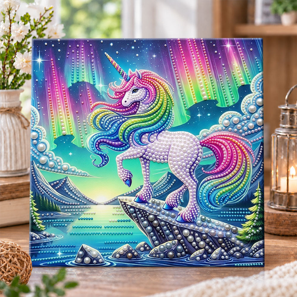 Aurora rainbow unicorn pearl diamond painting kit for beginners