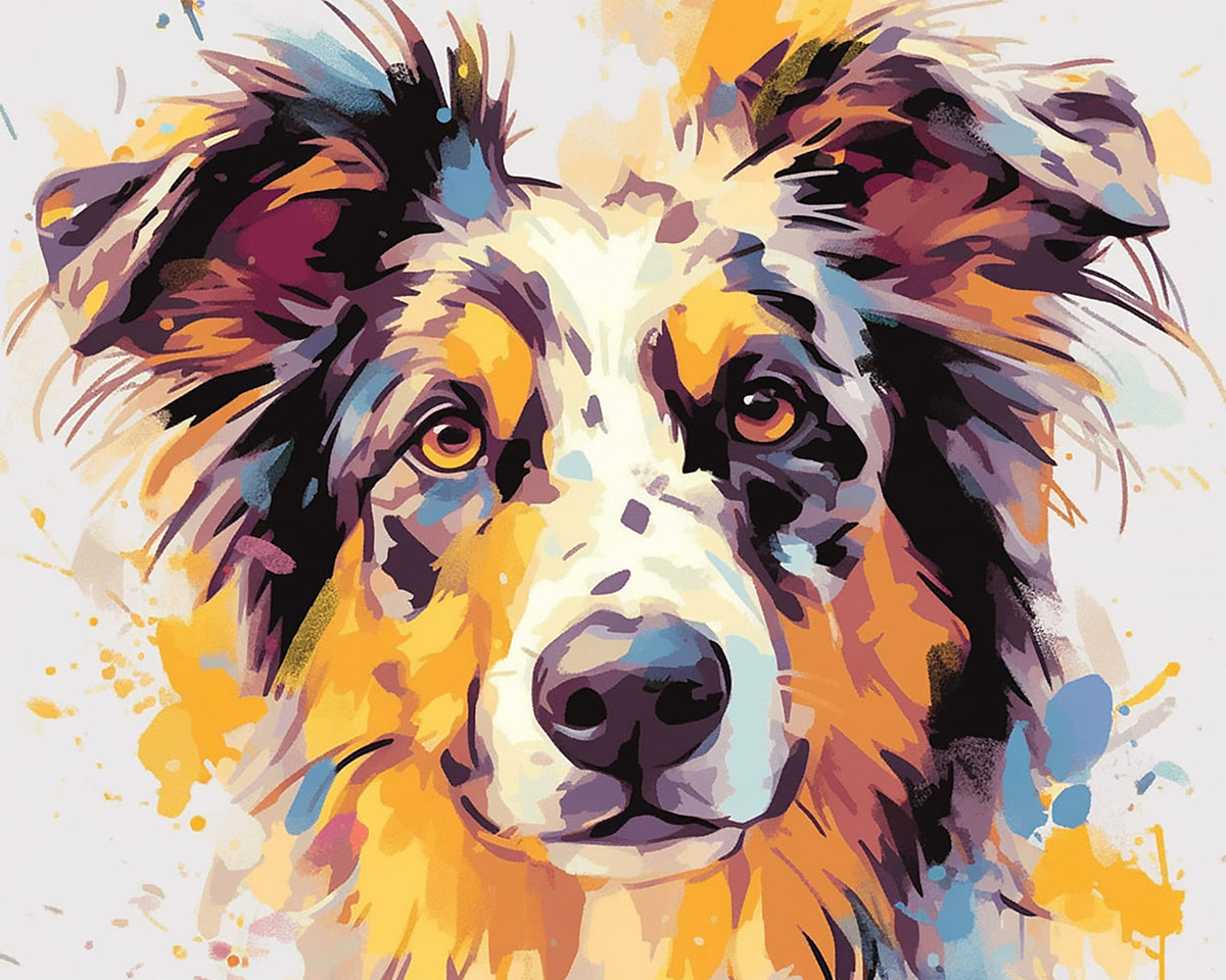 Australian shepherd watercolour portrait paint by numbers kit for beginners