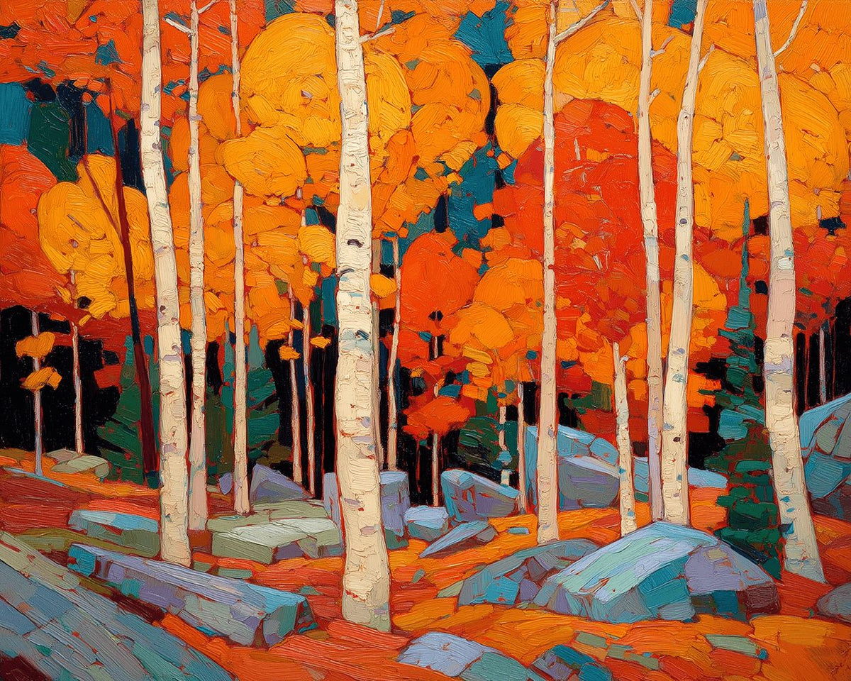 Autumn birch forest paint by numbers kit for beginners