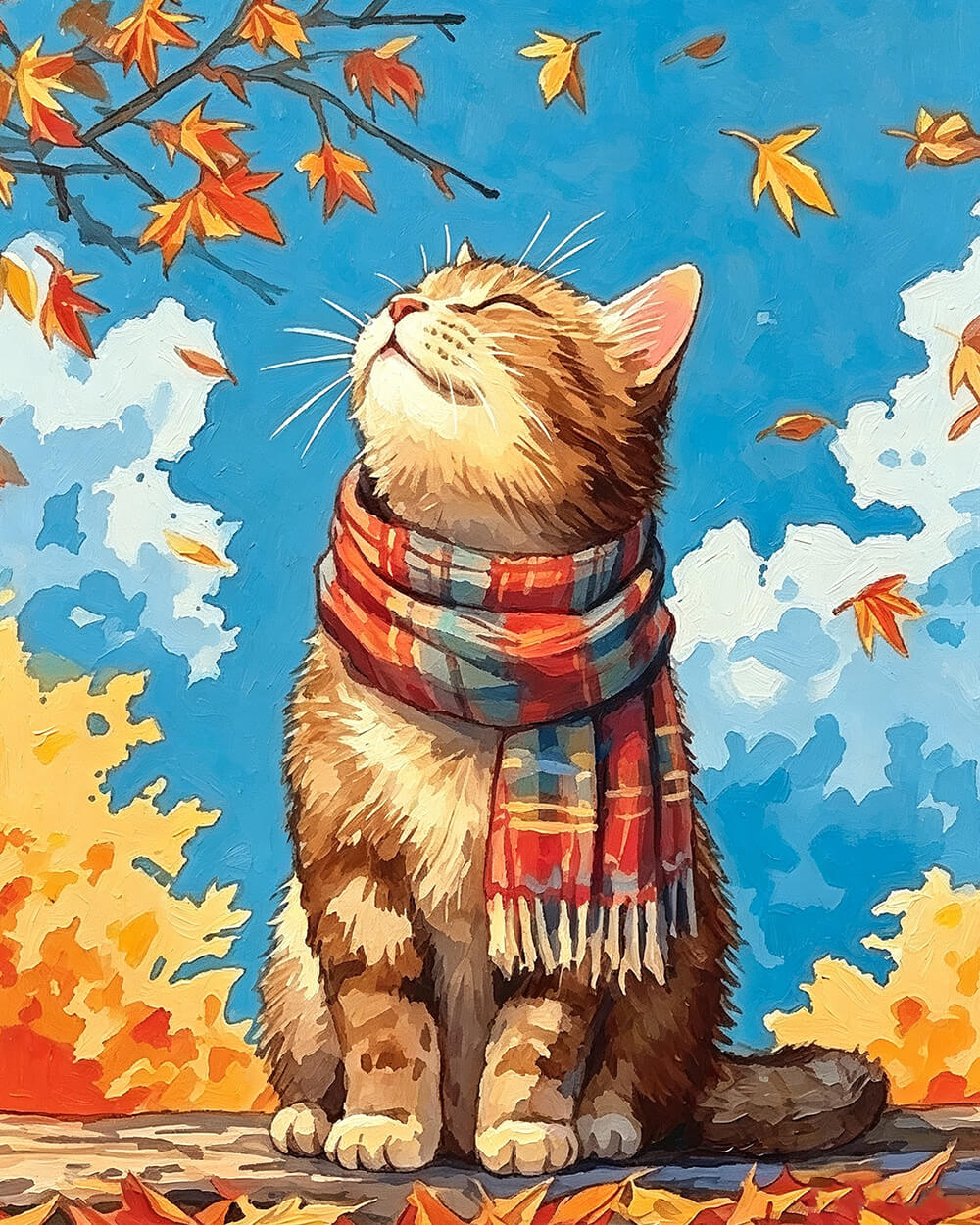 Autumn cat with cosy scarf cross stitch kit for beginners