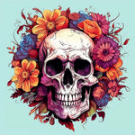 Autumn colourful floral skull cross stitch kit for beginners