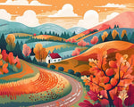 Autumn cottage and winding road cross stitch kit for beginners