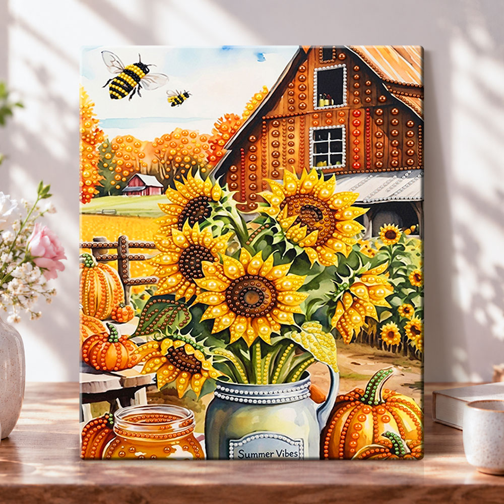 Autumn farm harvest pearl diamond painting kit for beginners