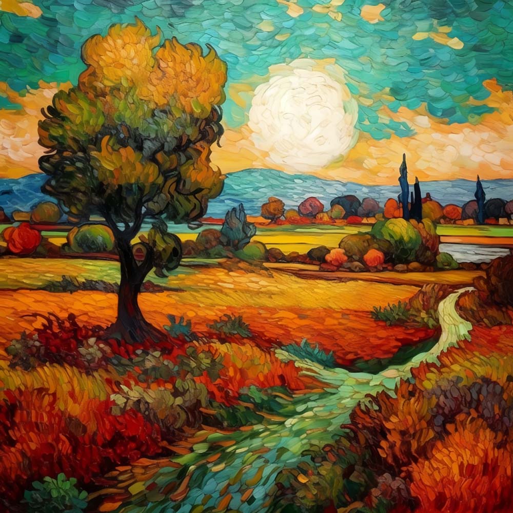 Autumn fields and turquoise skies cross stitch kit for beginners