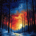 Autumn forest glow cross stitch kit for beginners