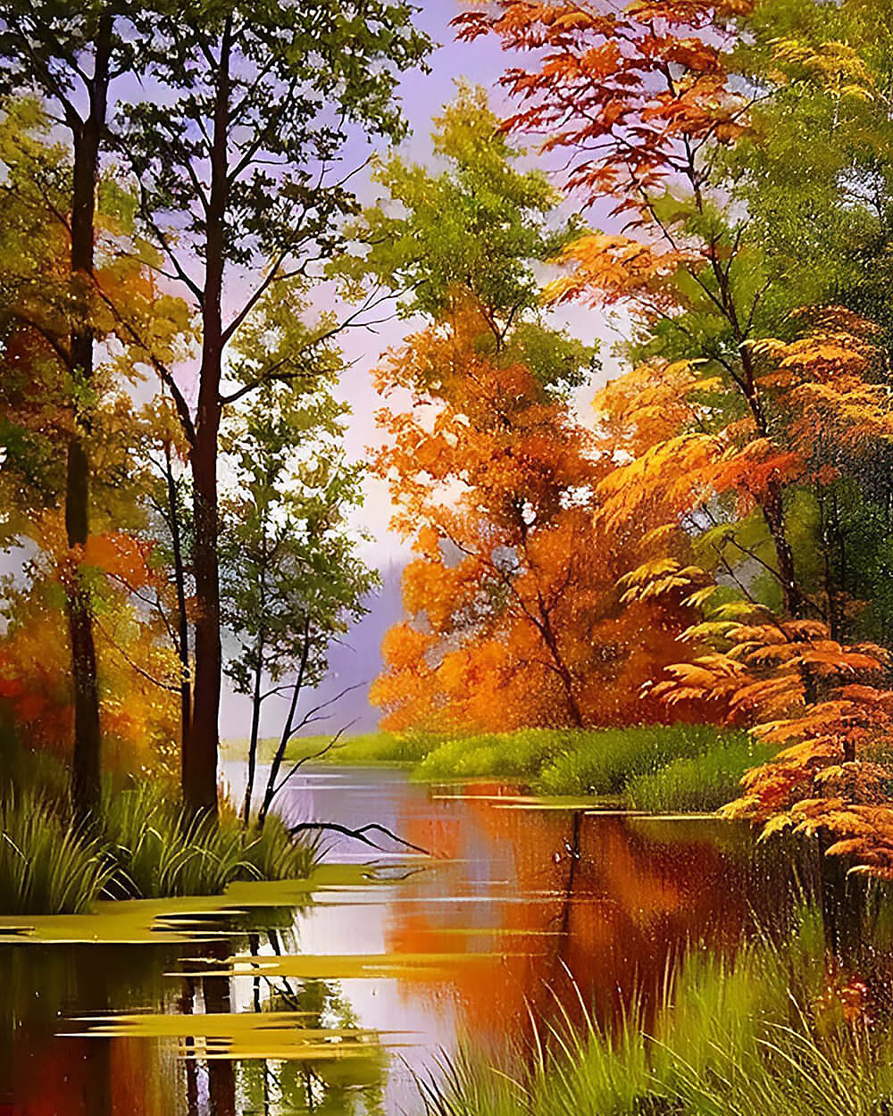 Autumn forest river cross stitch kit for beginners