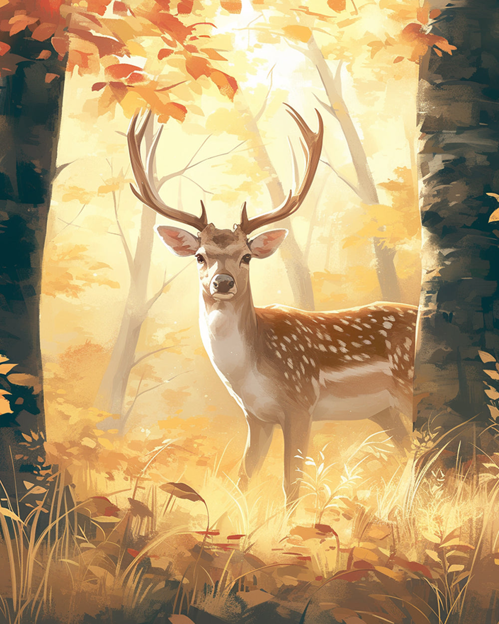 Autumn glow deer cross stitch kit for beginners
