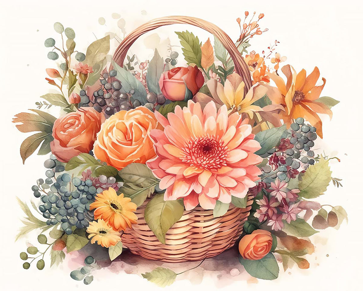 Autumn harvest floral basket paint by numbers kit for beginners