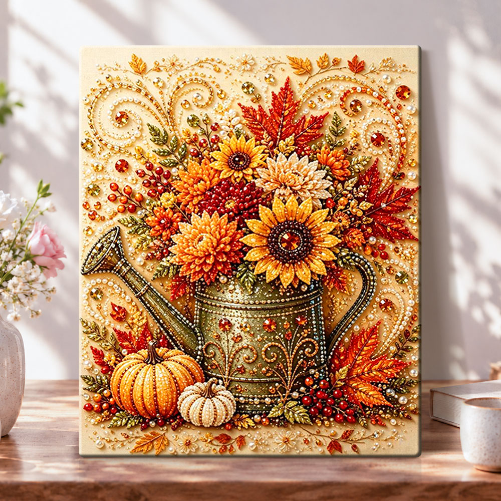 Autumn harvest floral vase pearl diamond painting kit for beginners