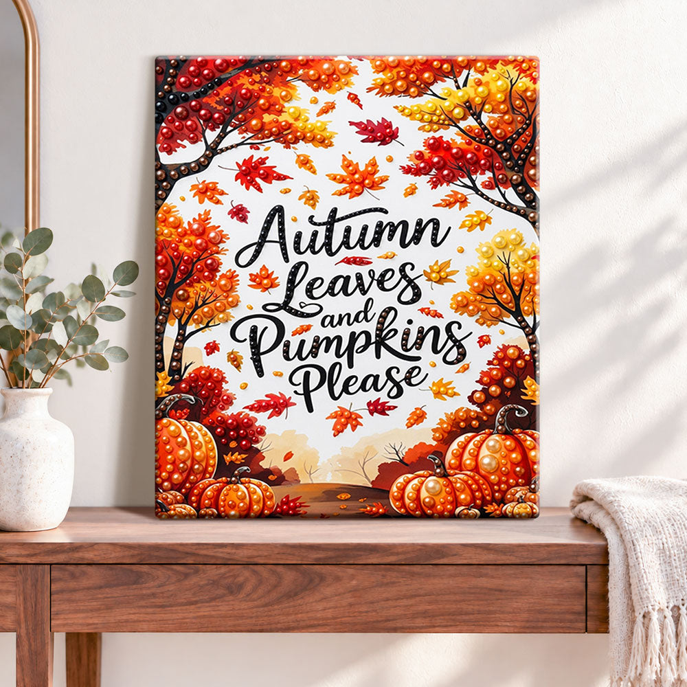Finished autumn harvest vibes pearl diamond painting artwork displayed as home decor