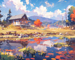 Autumn lake cabin cross stitch kit for beginners