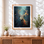 Finished autumn leaves stag cross stitch artwork displayed