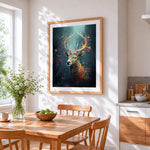 Autumn leaves stag cross stitch artwork displayed on wall as home decor