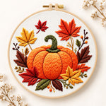 Autumn pumpkin and maple leaves embroidery kit