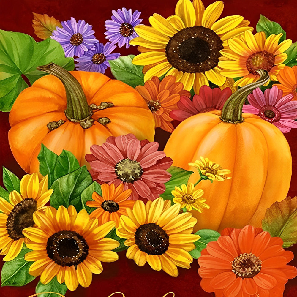 Autumn pumpkins and sunflowers pattern cross stitch kit for beginners