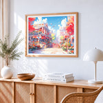 Autumn red maple street paint by numbers artwork displayed on wall as home decor