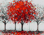 Autumn red trees cross stitch kit for beginners