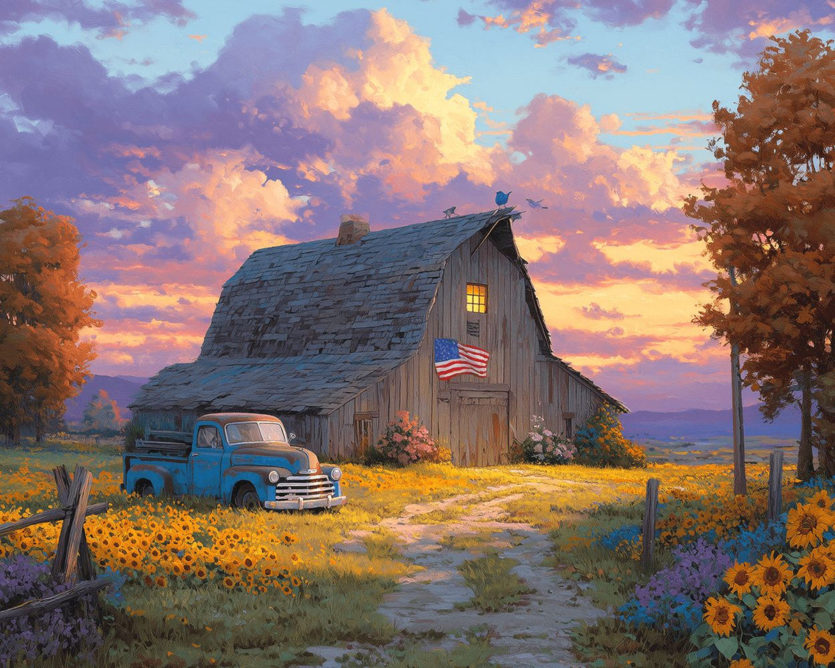 Autumn sunflower farm and blue truck paint by numbers kit for beginners