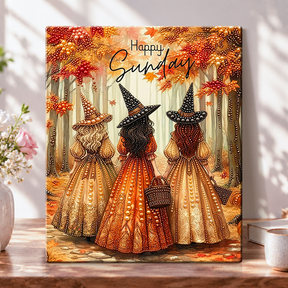 Autumn witch gathering pearl diamond painting kit for beginners