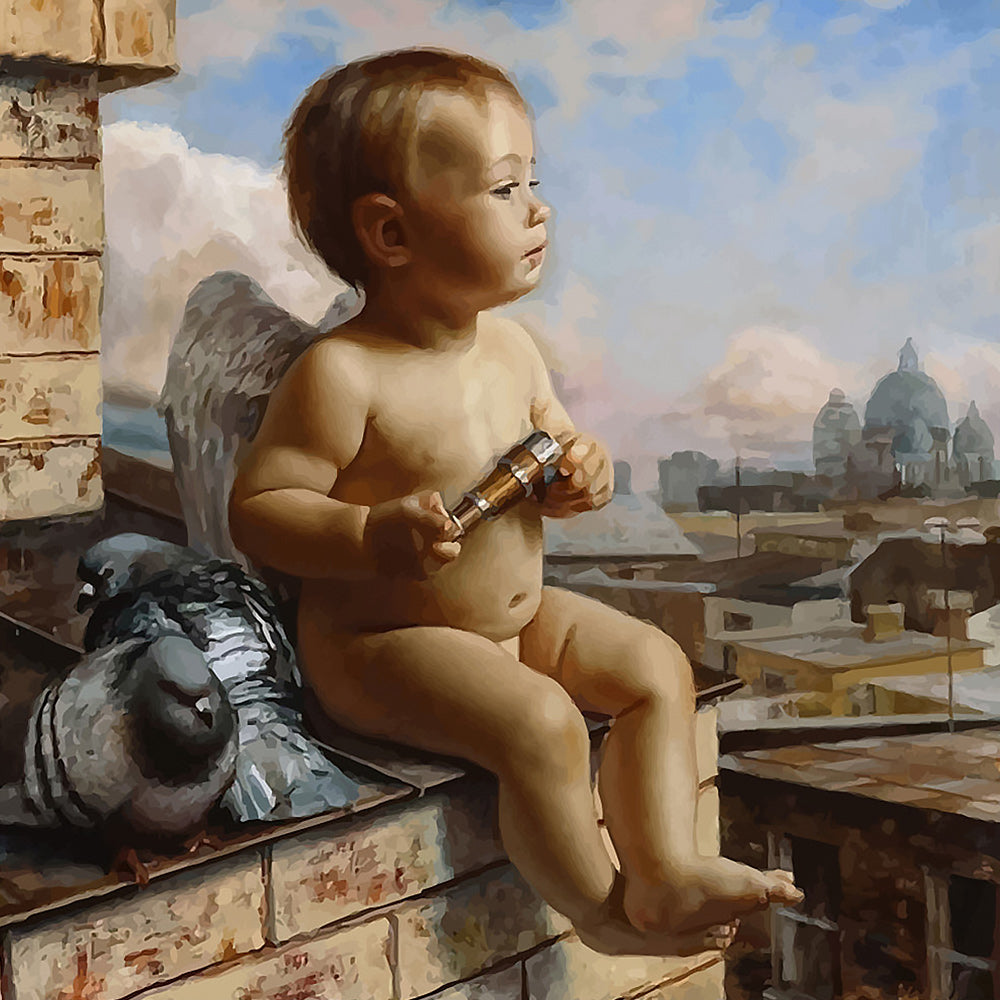Baby angel and pigeons cross stitch kit for beginners