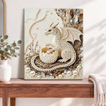 Finished baby dragon hatching from egg pearl diamond painting artwork displayed as home decor