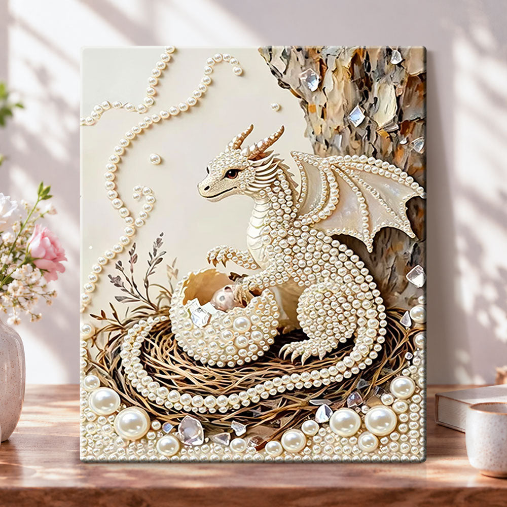 Baby dragon hatching from egg pearl diamond painting kit for beginners