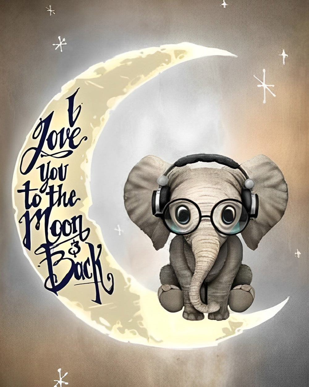 Baby elephant on the moon paint by numbers kit for beginners