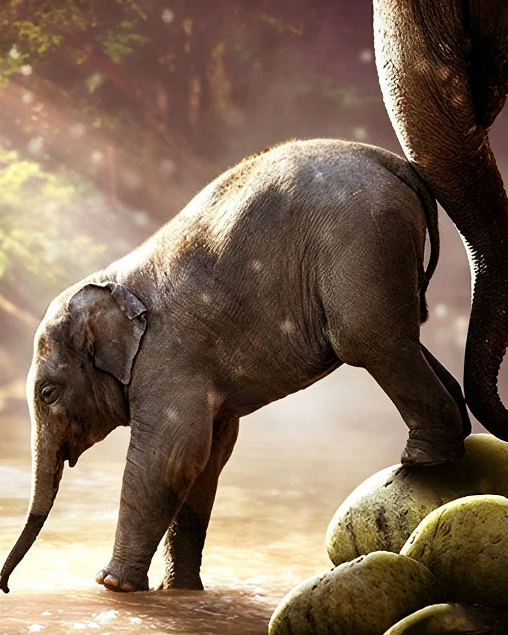 Baby elephant with mother cross stitch kit for beginners