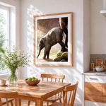 Baby elephant with mother cross stitch artwork displayed on wall as home decor